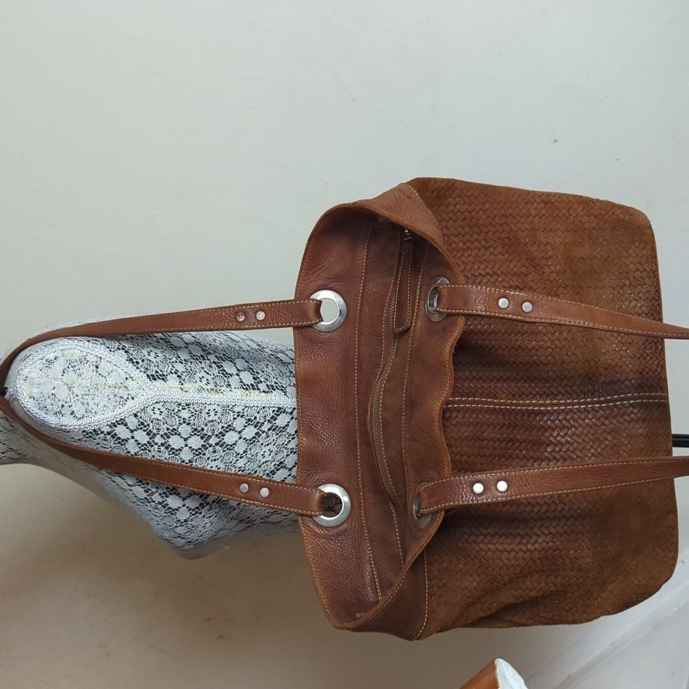 Roots Brown Woven Leather Shoulder Bag